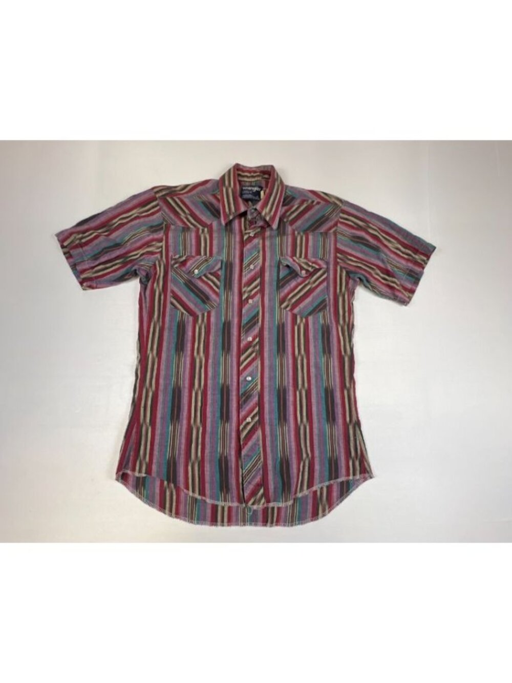 Vintage Wrangler Cowboy Cut Men 15 Striped Short Sleeve Shirt Made in USA